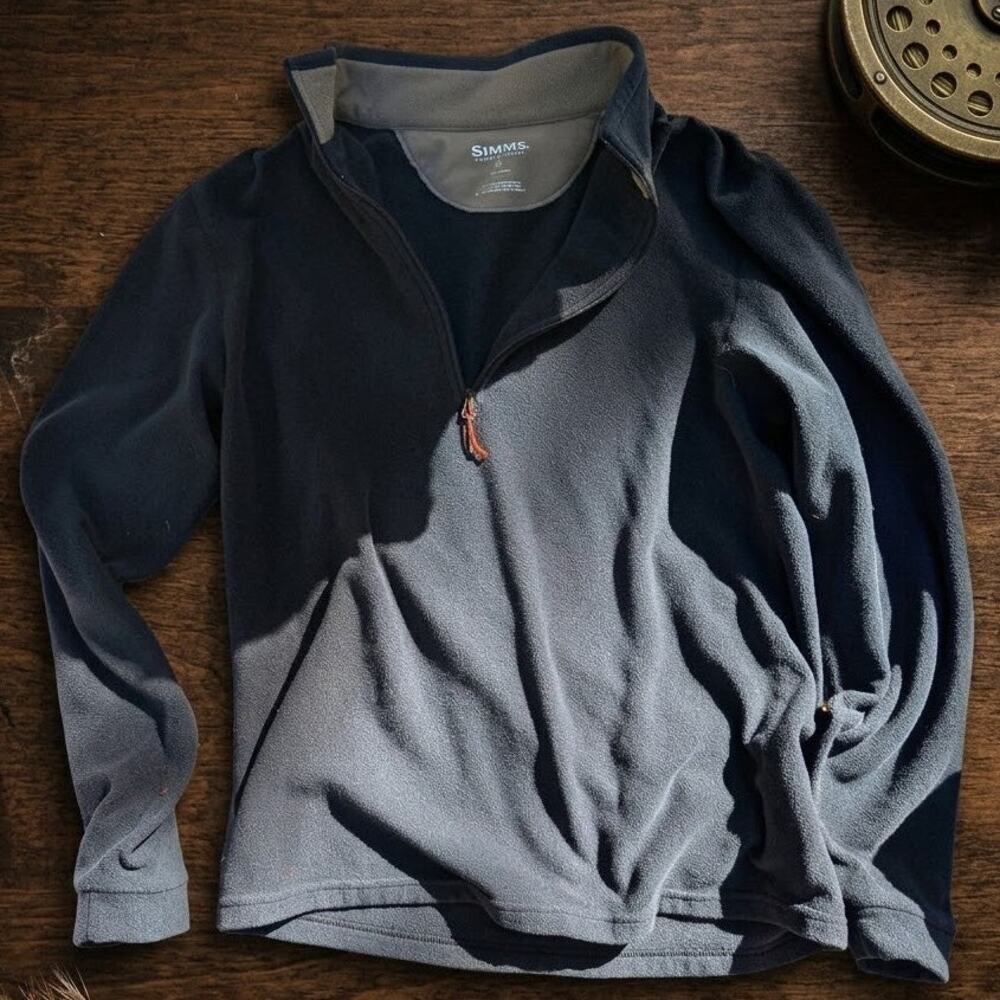 Simms Black Fleece 1/4 Zip Mens Small Pullover Trout Fly Fishing Cabincore